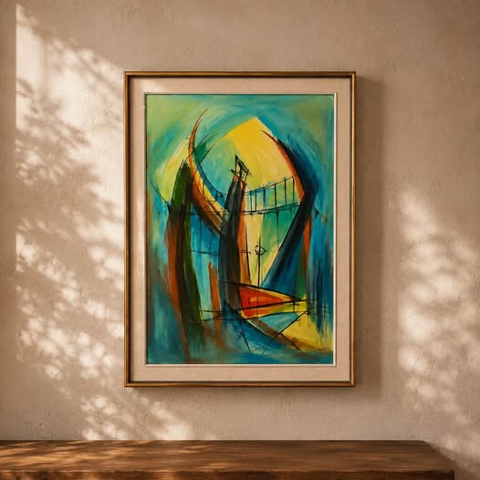 Large Abstract Sailboat Painting, gallery view