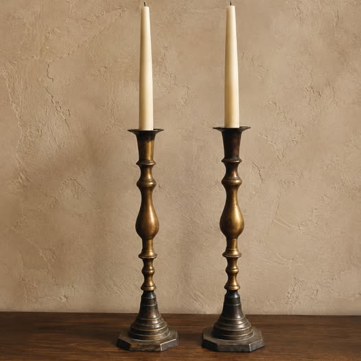Vintage Brass Candlesticks Pair, gallery view
