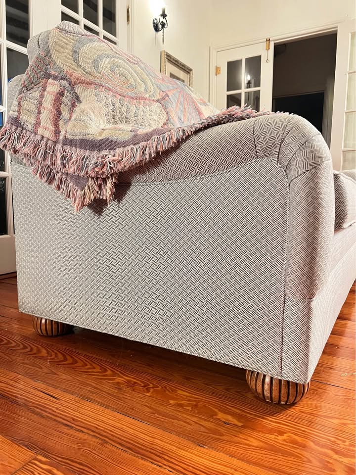 Ethan Allen Featherblend Loveseat | Blue & Ivory Upholstery, gallery view 9