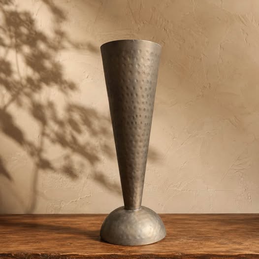 Vintage Hammered Metal Vase, gallery view