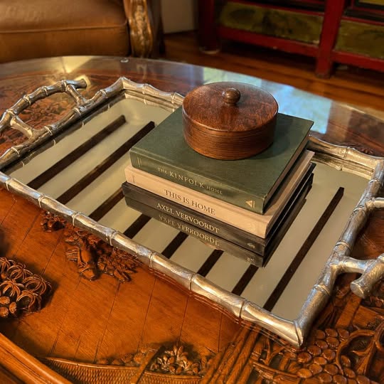 Vintage Faux Bamboo Mirrored Tray, gallery view