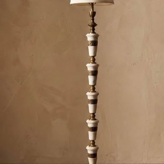 Mid Century Marble & Brass Floor Lamp, gallery view
