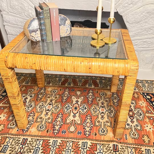 Vintage Rattan Wrapped Coffee Table, gallery view
