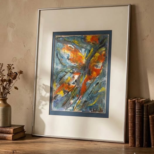 Vintage Signed Abstract Artwork “Koi Polloi” by Marlene Mayfield, gallery view