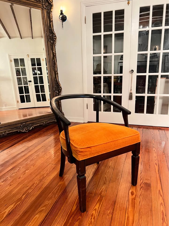 Vintage Horseshoe Chair | James Mont Style Carved Wood, gallery view 3