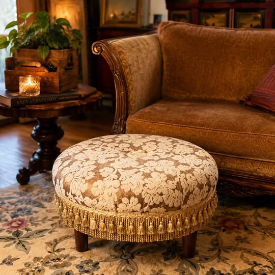 Vintage Round Ottoman, gallery view