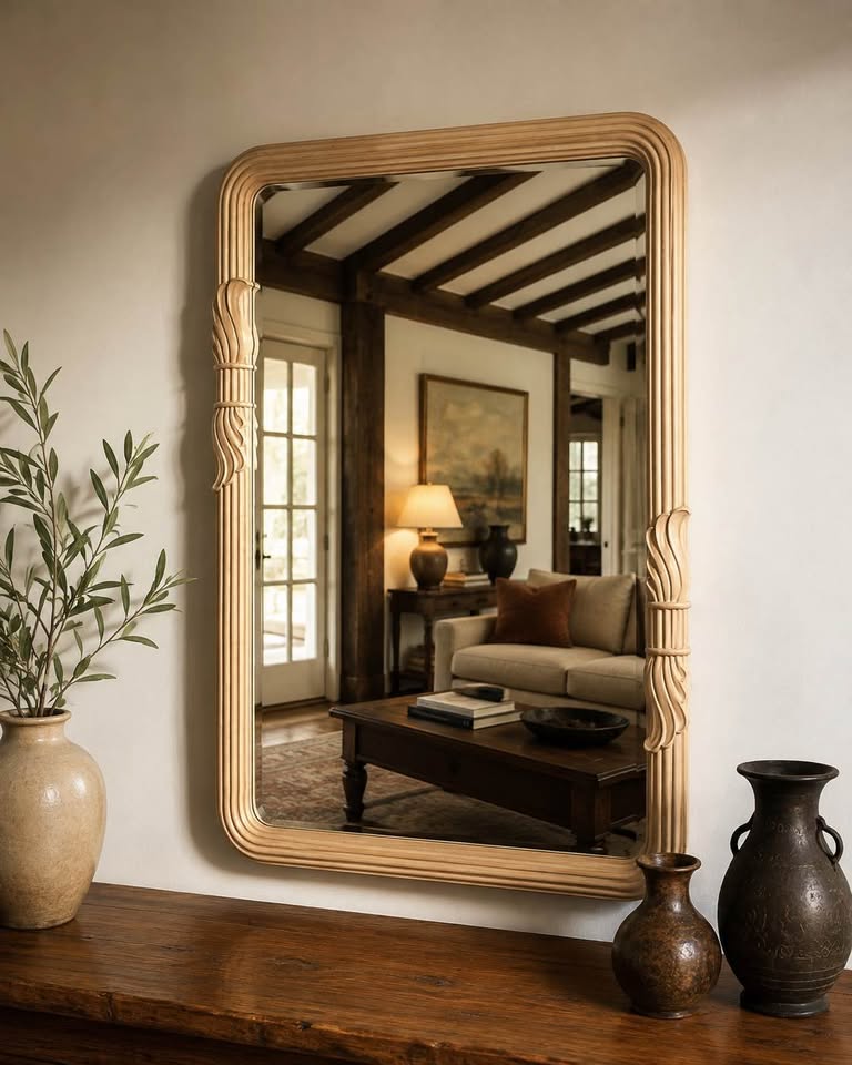 Large Vintage Carved Wood Mirror, gallery view